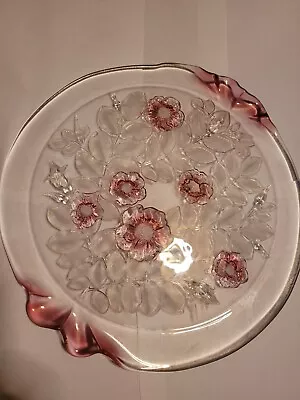 Large Cake Plate Mikasa Rosella Pink Rose Frosted Crystal Walther Glass - 13.5  • $30