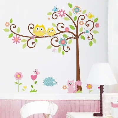 Large Home Decor Family Animal Tree Owl Wall Stickers For Bedroom Living Room • £7.98