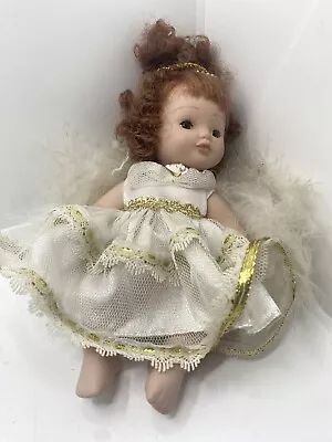 Vintage Porcelain Angel Doll 8” With Feather Wings And Intricately Coiffed Hair • $10