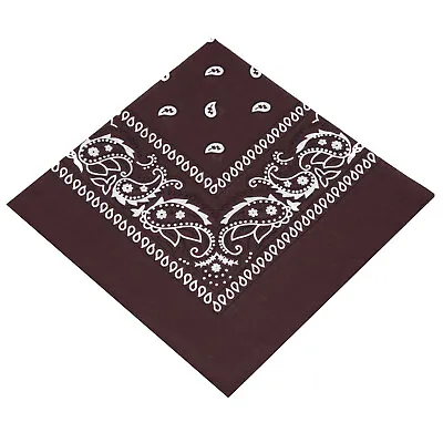 54cm Square Bandana Paisley Print Scarf Neckerchief 100% Cotton DARK BROWN • £2.99