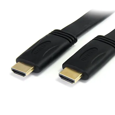 Long Flat HDMI Male To Male High Speed With Ethernet Cable Full HD PS3 Gold Lead • £3.64