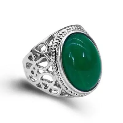 Mens Sterling Silver Natural Real Green Jade Stone Ring For Men Size 7-13 • $8