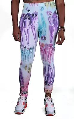 Civil Clothing Loud Mouth Aliens Multi-Colored White Leggings Sexy Stretch Pants • $18.74