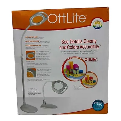 OttLite 2-in-1 LED Magnifier Light Floor And Table Lamps Silver - 43828C New • $59.99