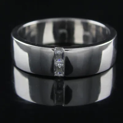 Emerald Cut Simulated Diamond Mens Wedding Bands 14k White Gold Plated Silver • $195.50