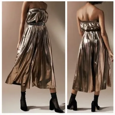 Urban Outfitters Metallic Bronze Copper Wide Leg Strapless Gaucho Jumpsuit M • $26.24