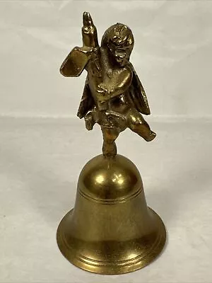 Vintage Brass Hand Dinner Bell  Winged Cherub Angel • $19.99