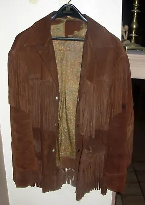 Vintage Mountain Man Hippy Coat-44 XL-Fringed Jacket-Heavy Duty Leather • $59.99