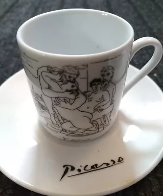 Set Of 2 PICASSO DRAWING Espresso Ceramic Cups & Saucers - Black/White XL Art  • £15.50