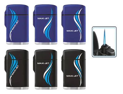 Maxi Jet Zenga Lighter Windproof Rubberized Gas Refillable Lighter Black Blue • £4.49