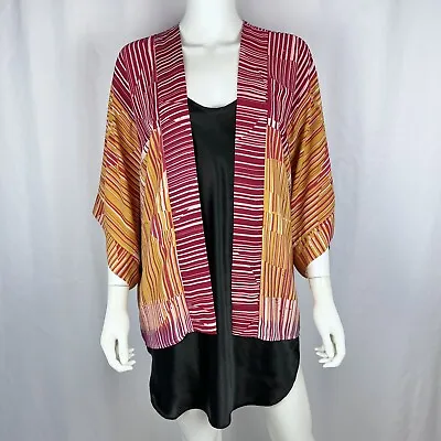 Cabi Small Red Yellow Abstract Stripe Open Front Tunic Cardigan Blouse Top • $12.50