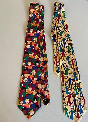 Two Save The Children Silk Neckties Cartoon Children Multicolored • $9.95