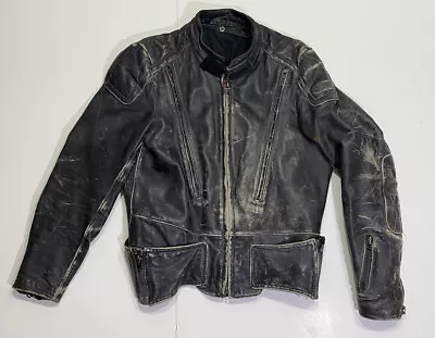 Hein Gericke Leather Motorcycle Jacket Men's 44 Reg Full Zip Thick Riding Vented • $50