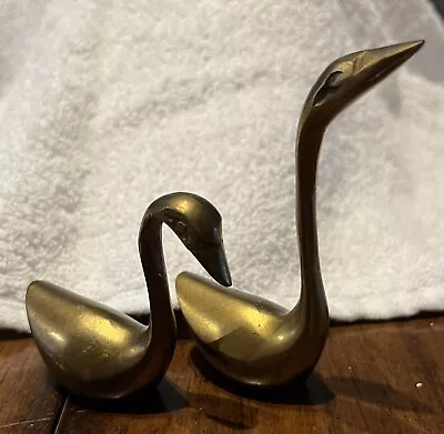 Vintage Solid Brass Swan Figurines Set Of 2 Mid-Century Modern • $9.99