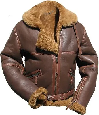 B3 RAF Brown Mens Leather Jacket Genuine Sheepskin Battle Of Britain Flying Coat • £39.99