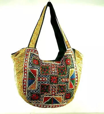 Bg159-w Vintage Banjara Hobo Bag Embroidered Coins Beads Pompoms Import India • $20