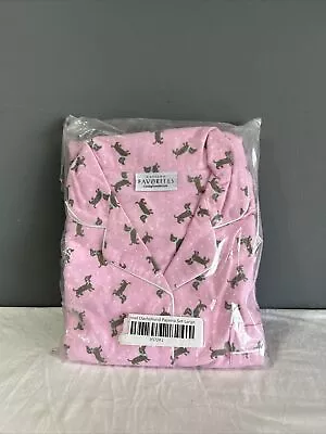 New Flannel Pajama Set Catalog Favorites Cute Pink Polka Dots Dachshunds L BoxM • $20