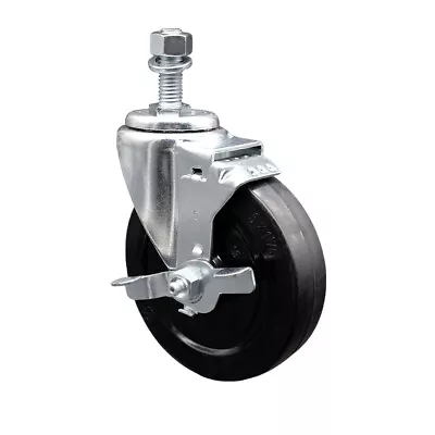 5 Inch Soft Rubber Wheel Swivel ½ Inch Threaded Stem Caster With Brake SCC • $26.54