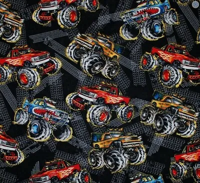 BTHY Monster Truck Race Trace Tire Mark Cotton Fabric By The Half Yard • $7.50