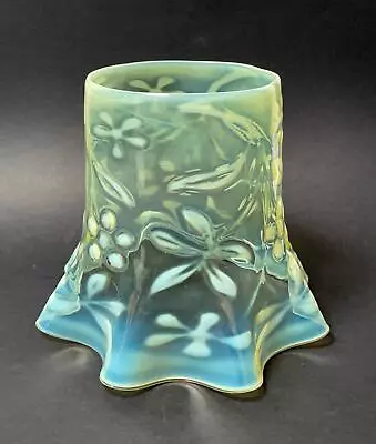 Antique Art Nouveau Uranium Vaseline Glass Lamp Shade Large Floral Arts & Crafts • $658.84