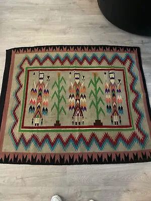 Vintage Navajo Handwoven Native American Yeti  Rug  Carpet 148cm X 124cm 1950 • £690