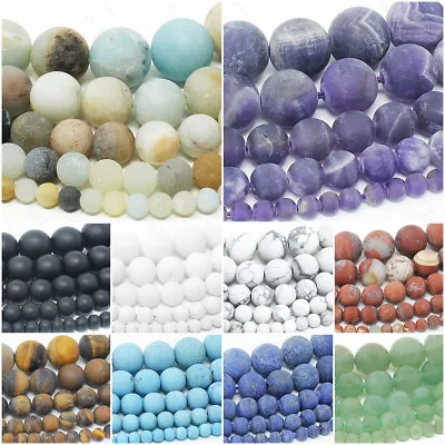 Matte Natural Gemstone Beads Round Frosted 4mm 6mm 8mm 10mm 12mm 15.5  Strand • $6.98