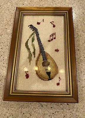Framed Needlepoint Vintage Needlework Mandolin Musical Instrument • $54.95