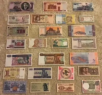 Collection Of 25 X World Banknotes. Collectable Lot. All Different. Unc Set. • £7.99