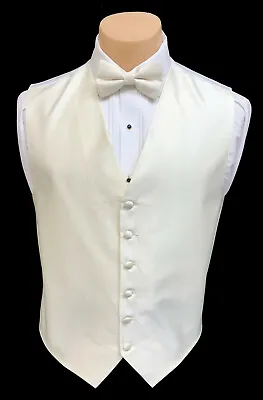 Men's Armanno Ivory Cream Tuxedo Vest & Tie Long Or Bow Fullback Groom Mason • $2.69