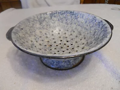 Vintage Enamelware Colander Strainer Grey Swirl Finish • $7