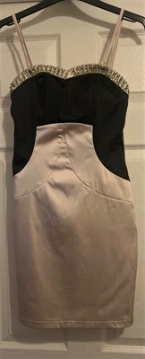 £5.99 • Buy EVA & LOLA Gold Black Jewelled Satin Look Cocktail Holiday Dress Size UK S(6)