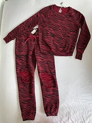 $475 NWT NSF Red Zebra Stripe Set Distressed Sweatshirt + Jogger Pants RARE! XS • $99.99