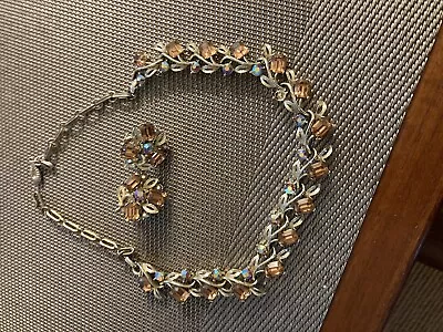 Vintage Lisner Borealis Pink Necklace Set And Flower Rhinestone Chocker • $21.99