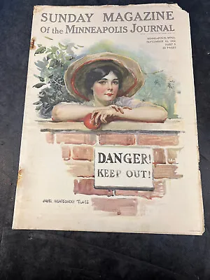 1912 Sunday Magazine Minneapolis Journal Woman W/ Apple DANGER Keep Out • $19.95