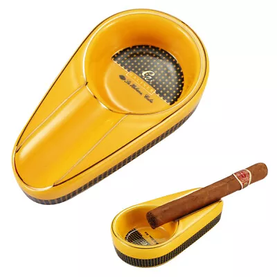 Galiner Yellow Ceramic Cigar Ashtray Vintage Portable Travel Tobacco 1ct Holder • $11.99