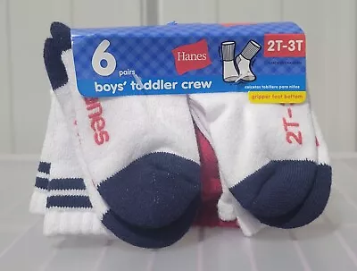 Hanes Boys' Size 2T 3T Toddler Crew Socks W/ Gripper Bottoms 6 Pair Pack • $14.95