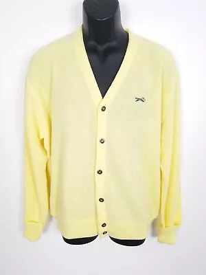 Vintage Cardigan Sweater Mens XL Yellow The Fox JCPenney Acrylic Made USA 70s • $29.99