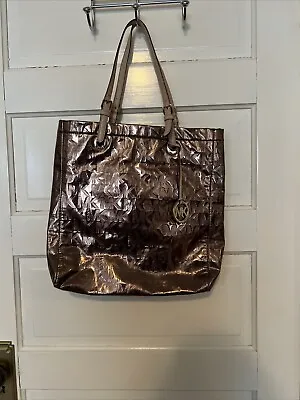 Michael Kors Signature Rose Gold Patent Leather MK Tote Bag Purse • $39.99