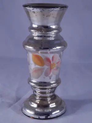 Antique Mercury Glass Vase Silver With Floral Design • $60