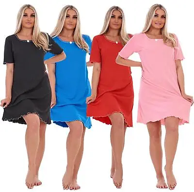 Ladies Girls Short Nightdress Cotton Polka Dot Short Sleeve Nightwear M To 3XL • £8.95