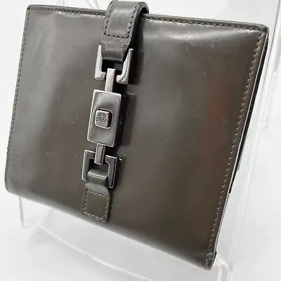 GUCCI Folding Wallet Jackie Silver Hardware Khaki Brown Enamel Leather Authentic • $0.99