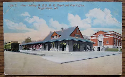 B & O RR DEPOT & POST OFFICE HAGERSTOWN MD Old 1915 Postcard • $18.95