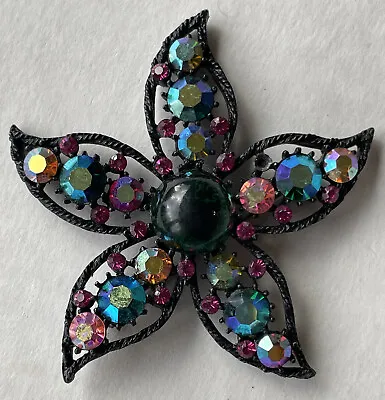 1950's Weiss Vtg Black W/ Aurora Borealis Crystals Starfish Brooch Signed READ • $32.01