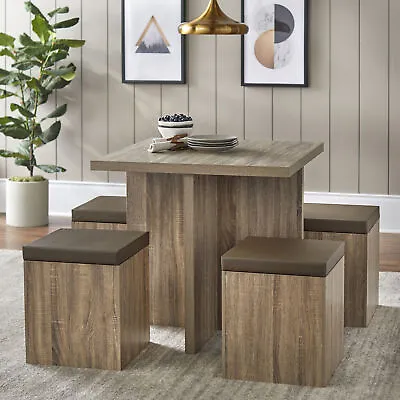 Modern Kitchen Nook 5 Pc Dining Table Set Padded Storage Ottoman Stool Chairs • $199.53