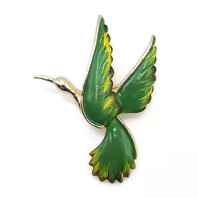 Vintage Gerry's Green Yellow Black Enamel Bird In Flight Fashion Brooch • $16.99