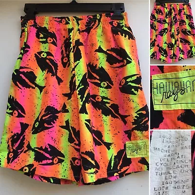 Vintage 1980s Neon Shorts Hawaiian Rays US Size M (Elastic Waist 25” Resting) • $93.58