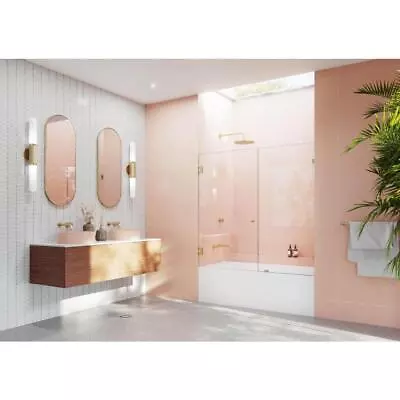 Pivot Bath Door 58.25 X60  132lb Frameless Wall Hinged Shower+Satin Brass+Indoor • $620.38