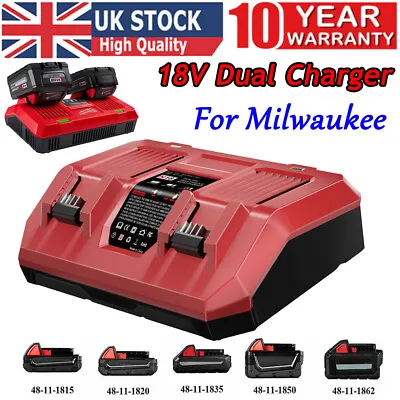 Dual Fast Charger For Milwaukee M18 M18B5 48-11-1850 18V Li-ion Battery UK STOCK • £26.98