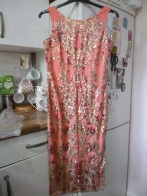 £27.50 • Buy New - GODDIVA Coral & Gold/wine Sequin Embroidered Dress Size 10 - £95 