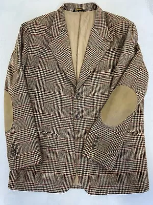 Faconnable Made In Italy Vintage Leather Trim Wool Check Tweed 3-Button Jacket L • $395